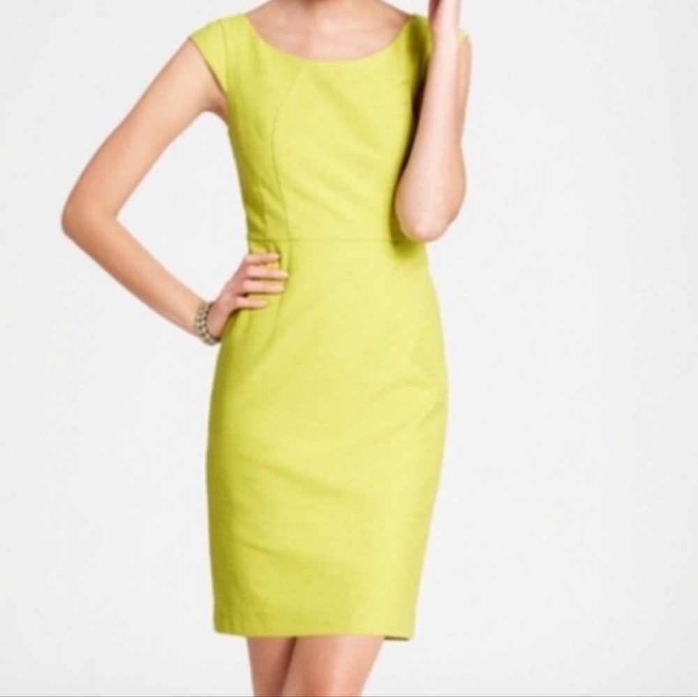 Ann Taylor Womens Chartreuse Cap Sleeve Sheath Dress Lime Green Yellow size 8